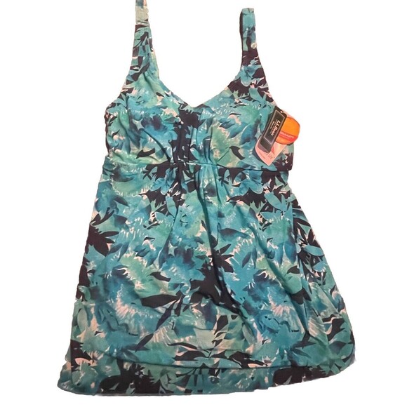 LL Bean Womens Shaping Soft-Drape Tropical Babydoll Tankini Swim Top Size 8 New - Picture 2 of 4